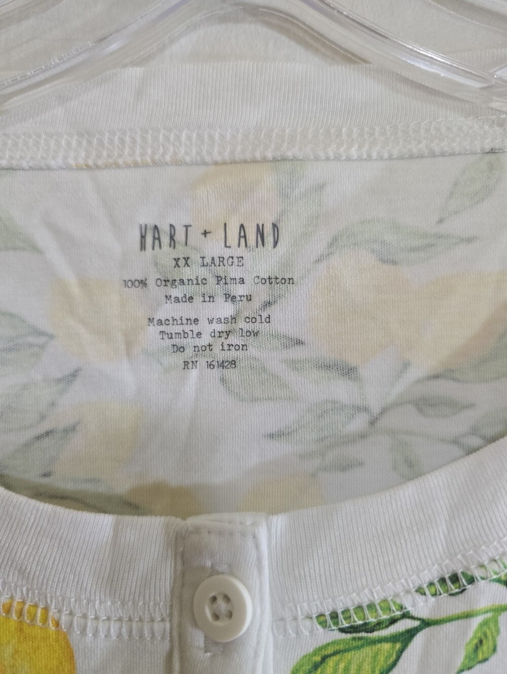 NWT Hart + Land Lemon Print Pima Cotton Pajama Henley Top XXL Natural Fabric - Picture 3 of 6